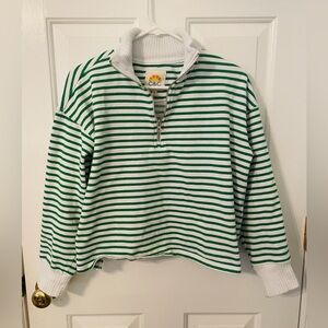 C.C Green and White Striped Quarter-Zip Sweatshirt